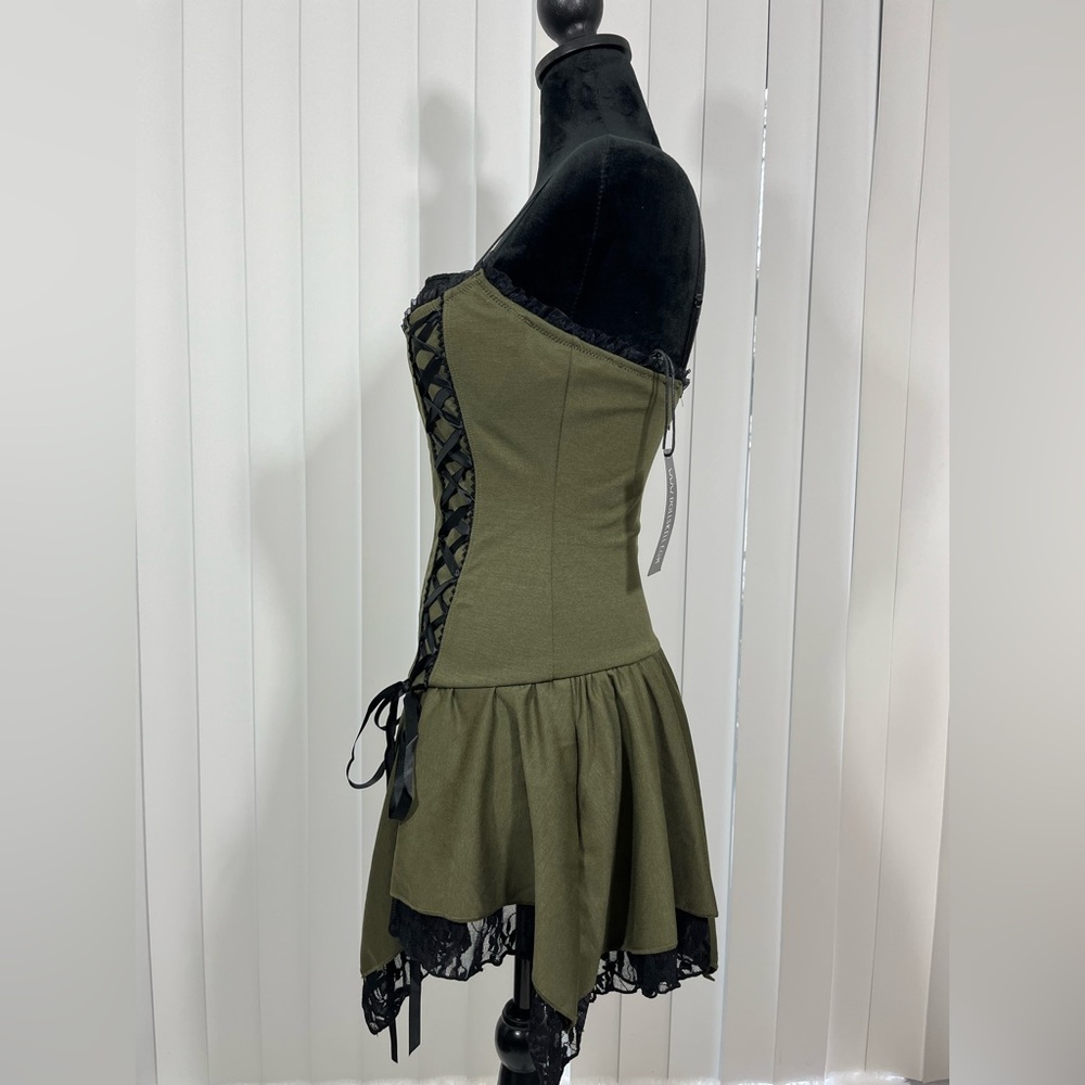 💔SOLD💔CURRENT MOOD Lost Tales Corset Mini Dress Handkerchief Hem Lace Trim - Picture 2 of 14